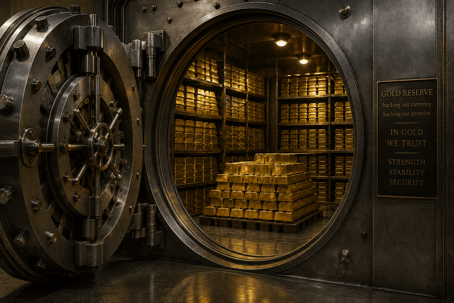 Gold bullion bars in a vault representing the gold standard monetary system of the 1920s and 1930s