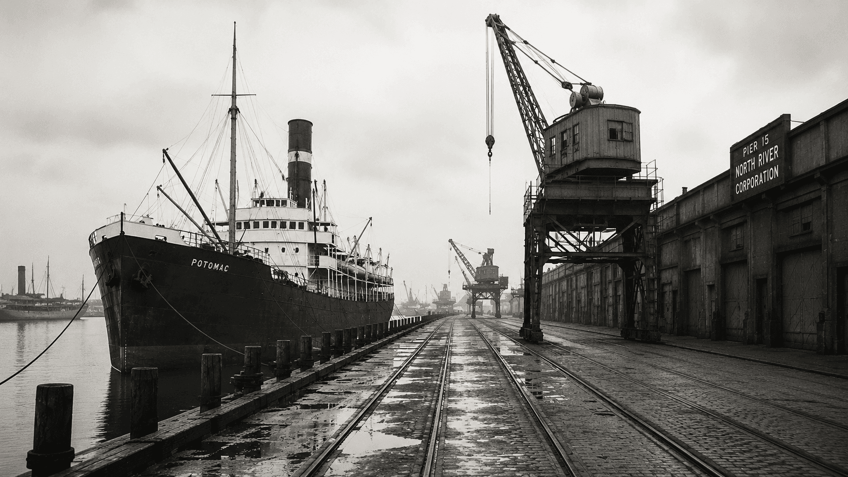Empty shipping dock during the Great Depression trade collapse 1930s