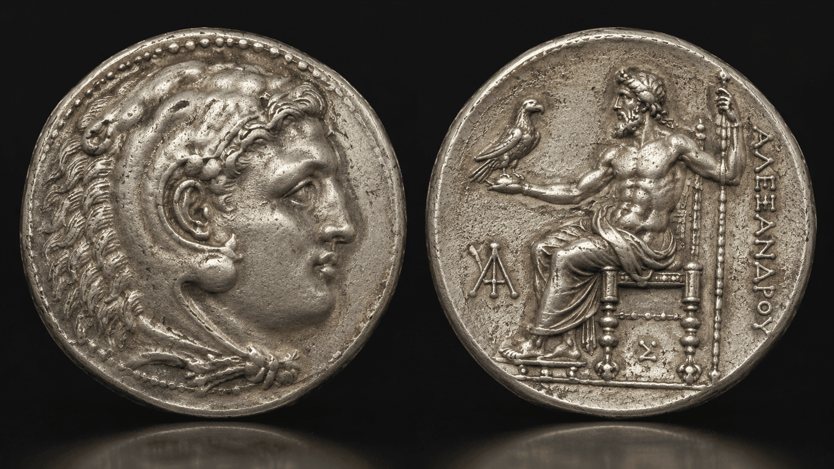 Ancient Alexander the Great silver tetradrachm coin, Greek economy Hellenistic period
